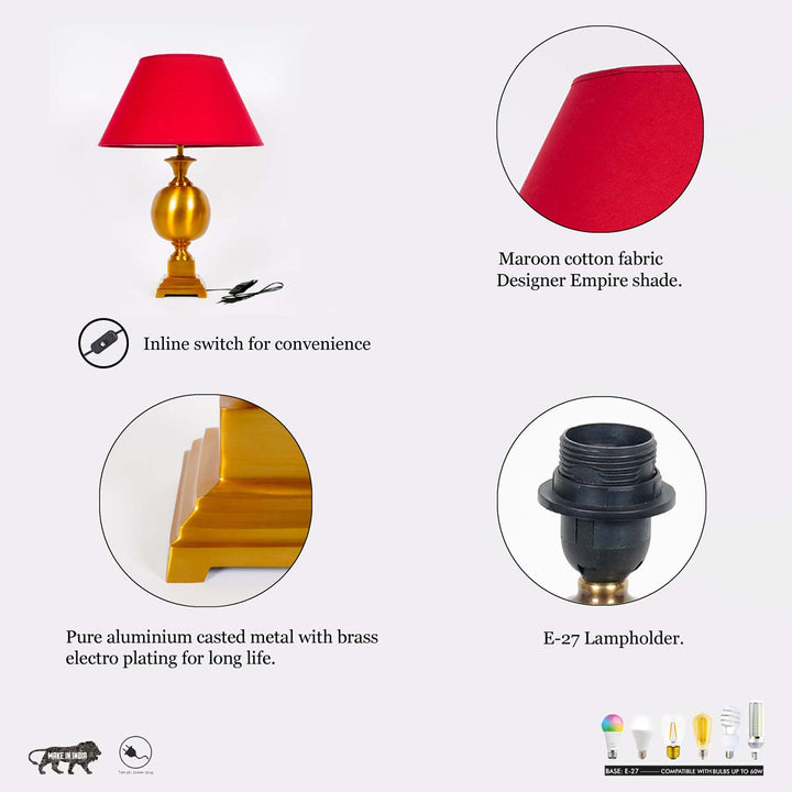 Faris Metal Table Lamp With Maroon Cotton Shade