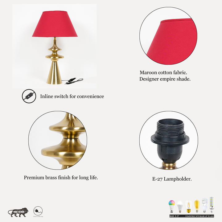 GLOUCESTER Metal Table Lamp With Maroon Cotton Shade