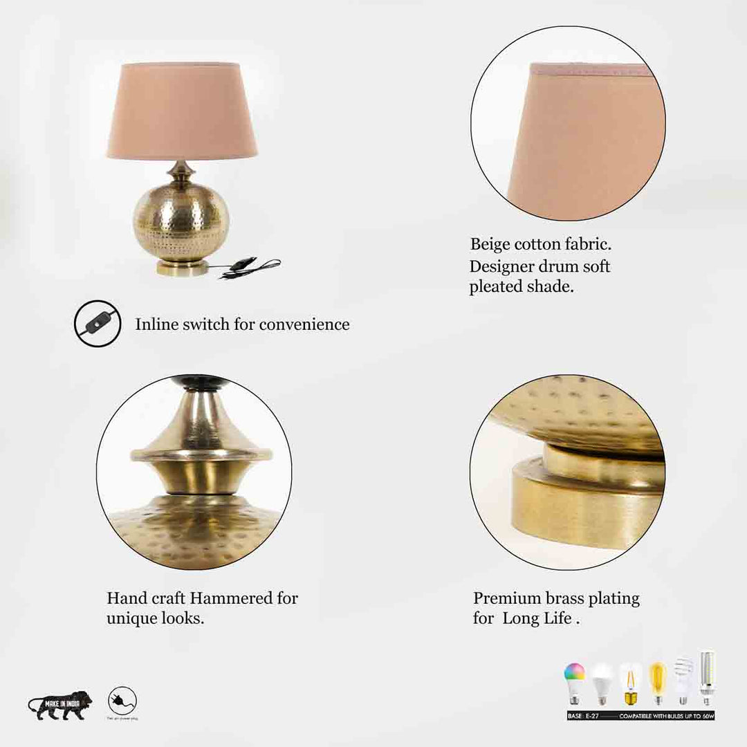 PEONY Brass Finish Table Lamp With Beige Cotton Shade