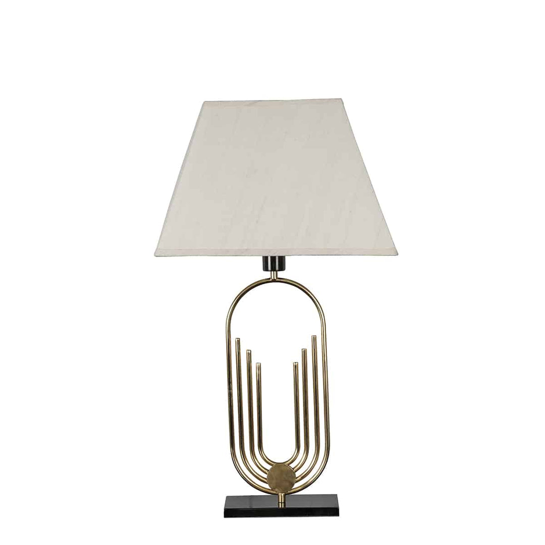 Saturn Single Light Table Lamp In Shine Brass & Black Finish With Off-White Shade