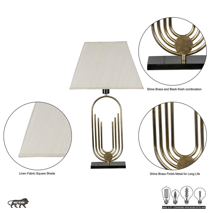 Saturn Single Light Table Lamp In Shine Brass & Black Finish With Off-White Shade