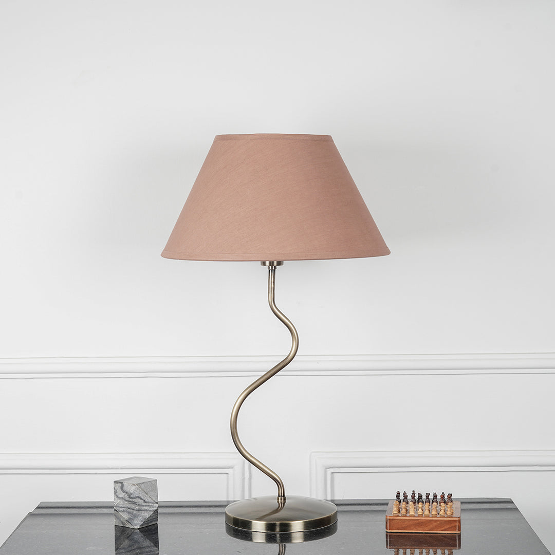 Lysandra Zigzag Table Lamp In Antique Brass Finish With Beige Cotton Shade