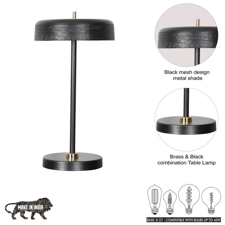 LUMINA Modern Black Metal Table Lamp | Single Light E14 Holder Decorative Desk Lamp