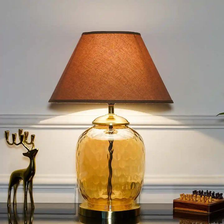 Cardiff Amber Glass Table Lamp With Beige Cotton Shade