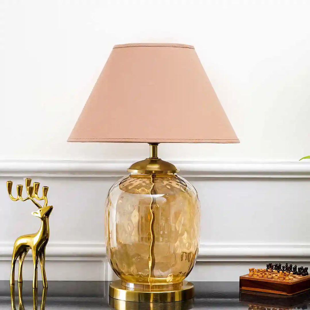 Cardiff Amber Glass Table Lamp With Beige Cotton Shade