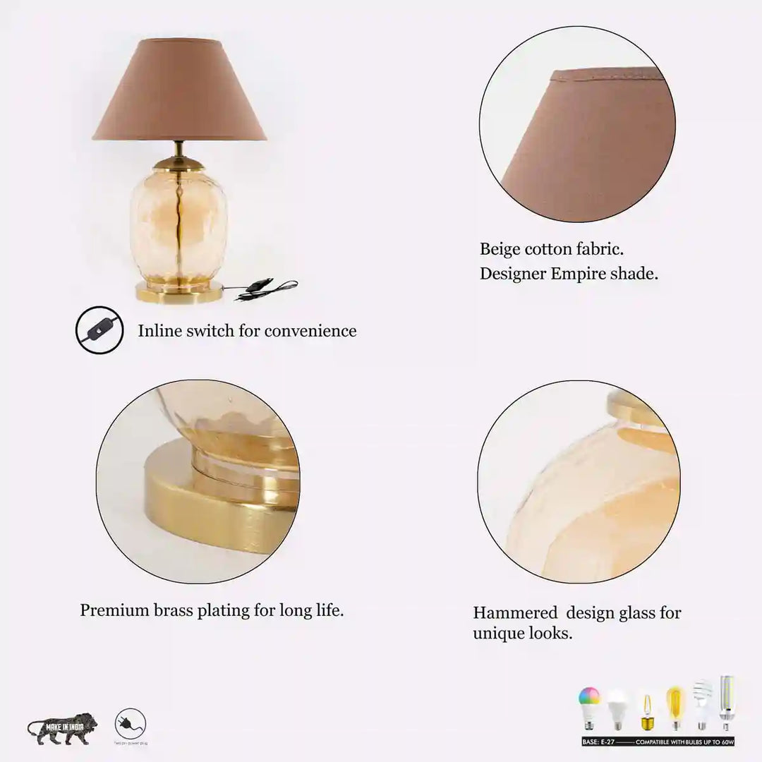 Cardiff Amber Glass Table Lamp With Beige Cotton Shade