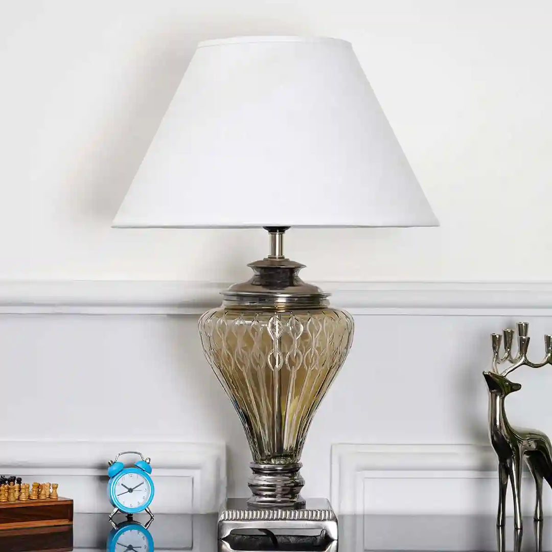 Millett Fusion Amber Glass Table Lamp With White Cotton Shade