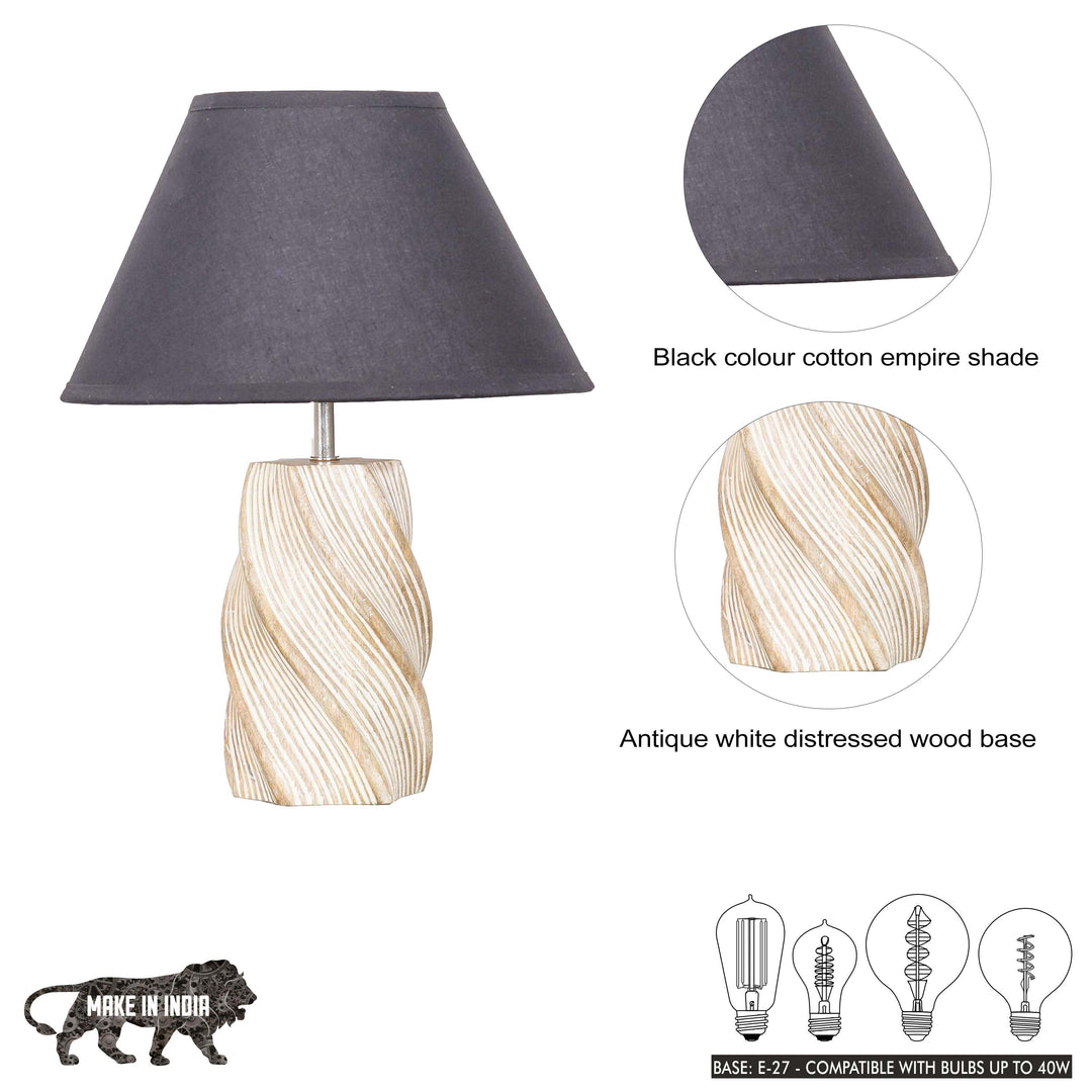 BURFORD Small Distress White Finish  Wood Table Lamp With Cotton Shade