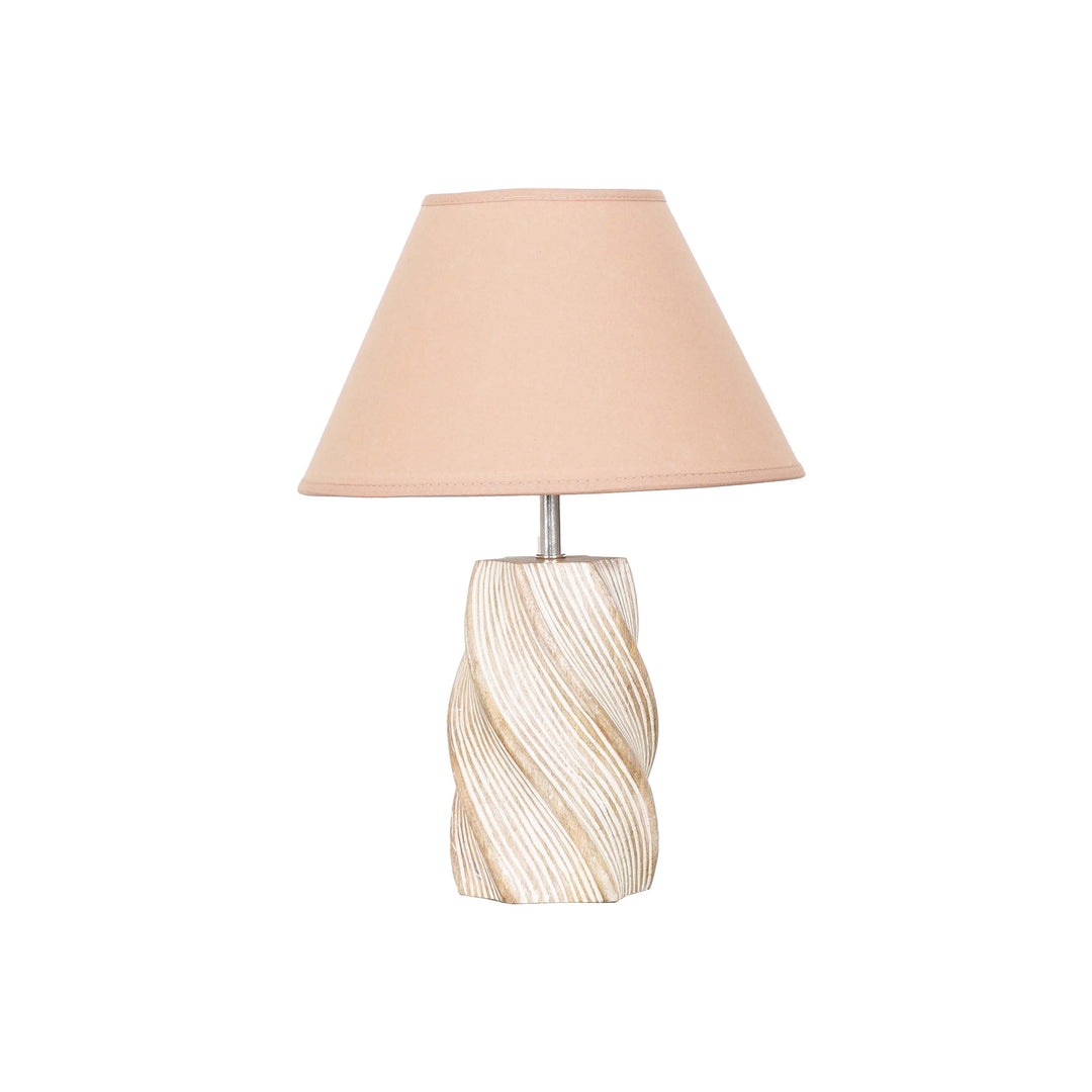 BURFORD Small Distress White Finish  Wood Table Lamp With Cotton Shade