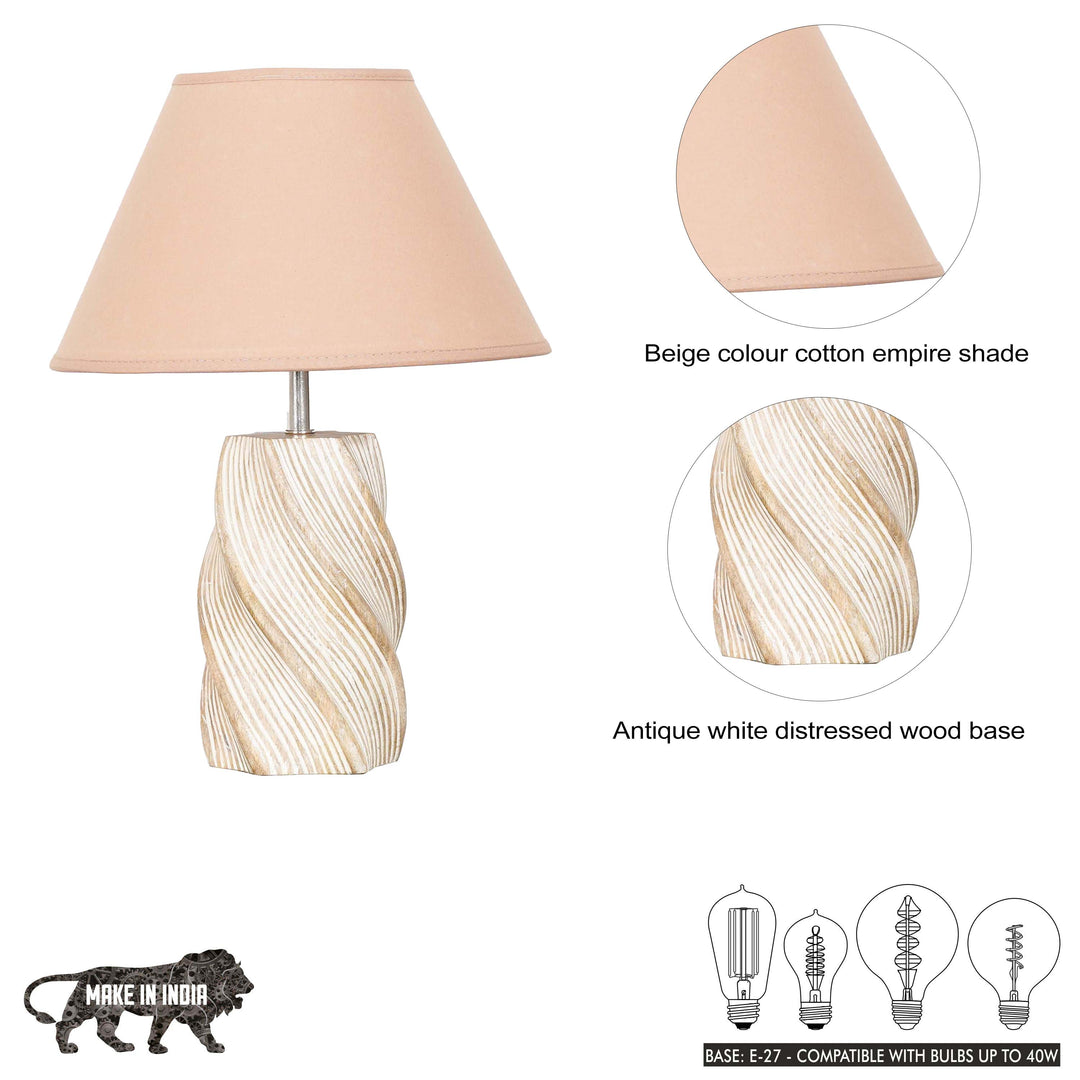 BURFORD Small Distress White Finish  Wood Table Lamp With Cotton Shade