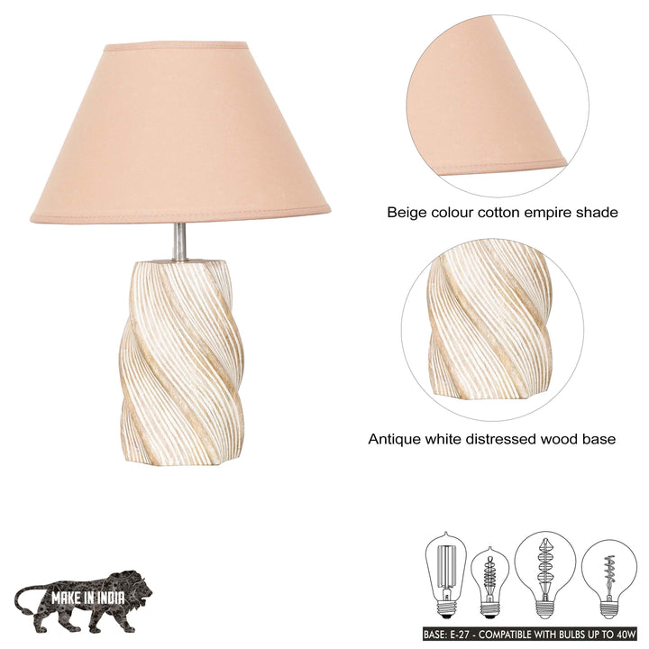 BURFORD Small Distress White Finish  Wood Table Lamp With Cotton Shade
