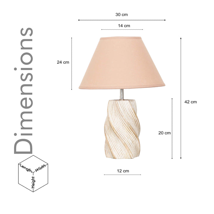 BURFORD Small Distress White Finish  Wood Table Lamp With Cotton Shade