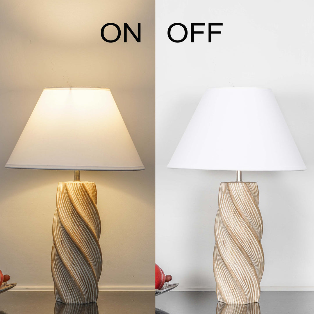 BURFORD  Distress White Finish  Wood Table Lamp With Beige Cotton Shade