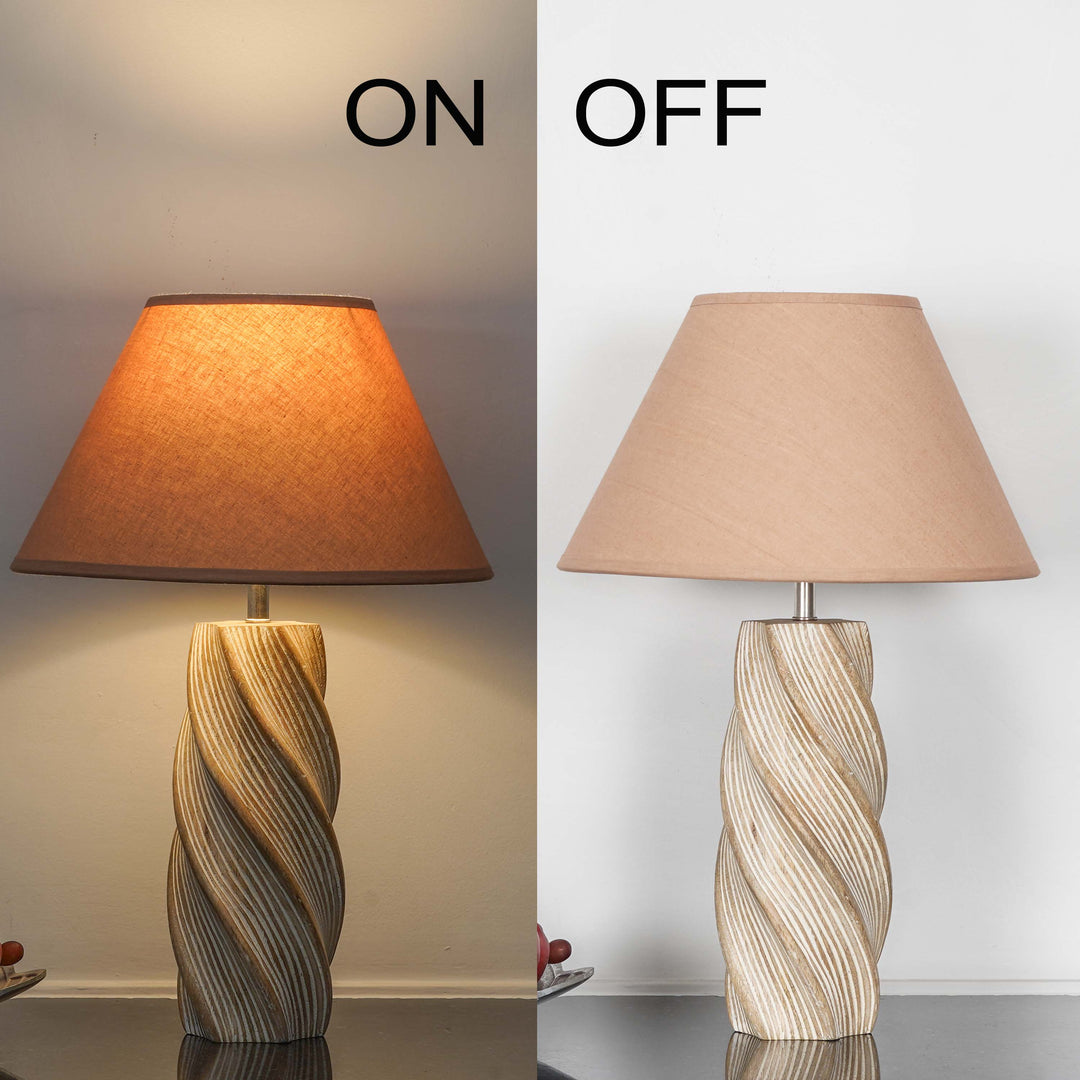 BURFORD  Distress White Finish  Wood Table Lamp With Beige Cotton Shade