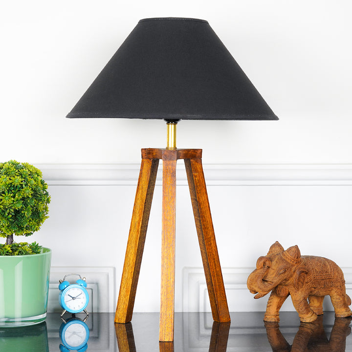 Griffith hand crafted Solid wood honey finish Tripod Table Lamp With Black Cotton Shade