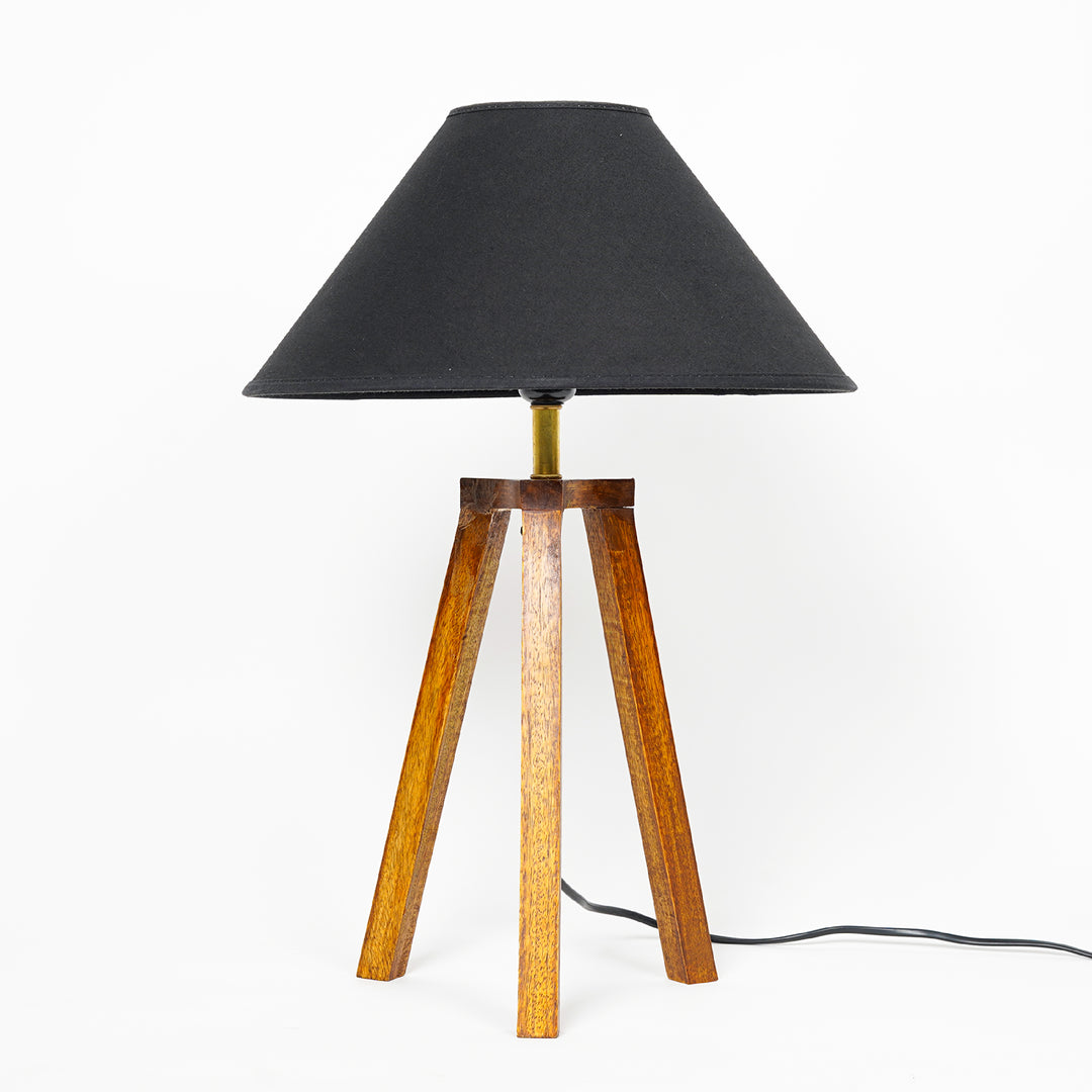 Griffith hand crafted Solid wood honey finish Tripod Table Lamp With Black Cotton Shade