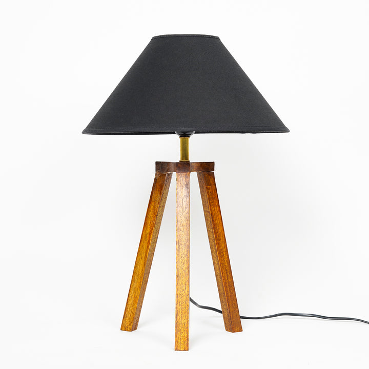 Griffith hand crafted Solid wood honey finish Tripod Table Lamp With Black Cotton Shade