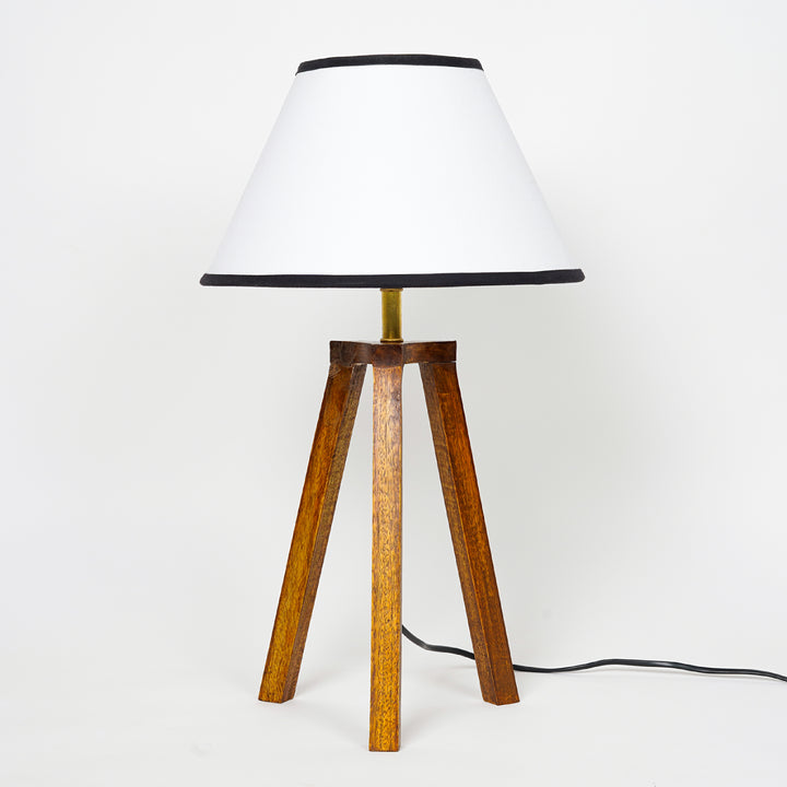 Griffith hand crafted Solid wood honey finish Tripod Table Lamp With Black Cotton Shade