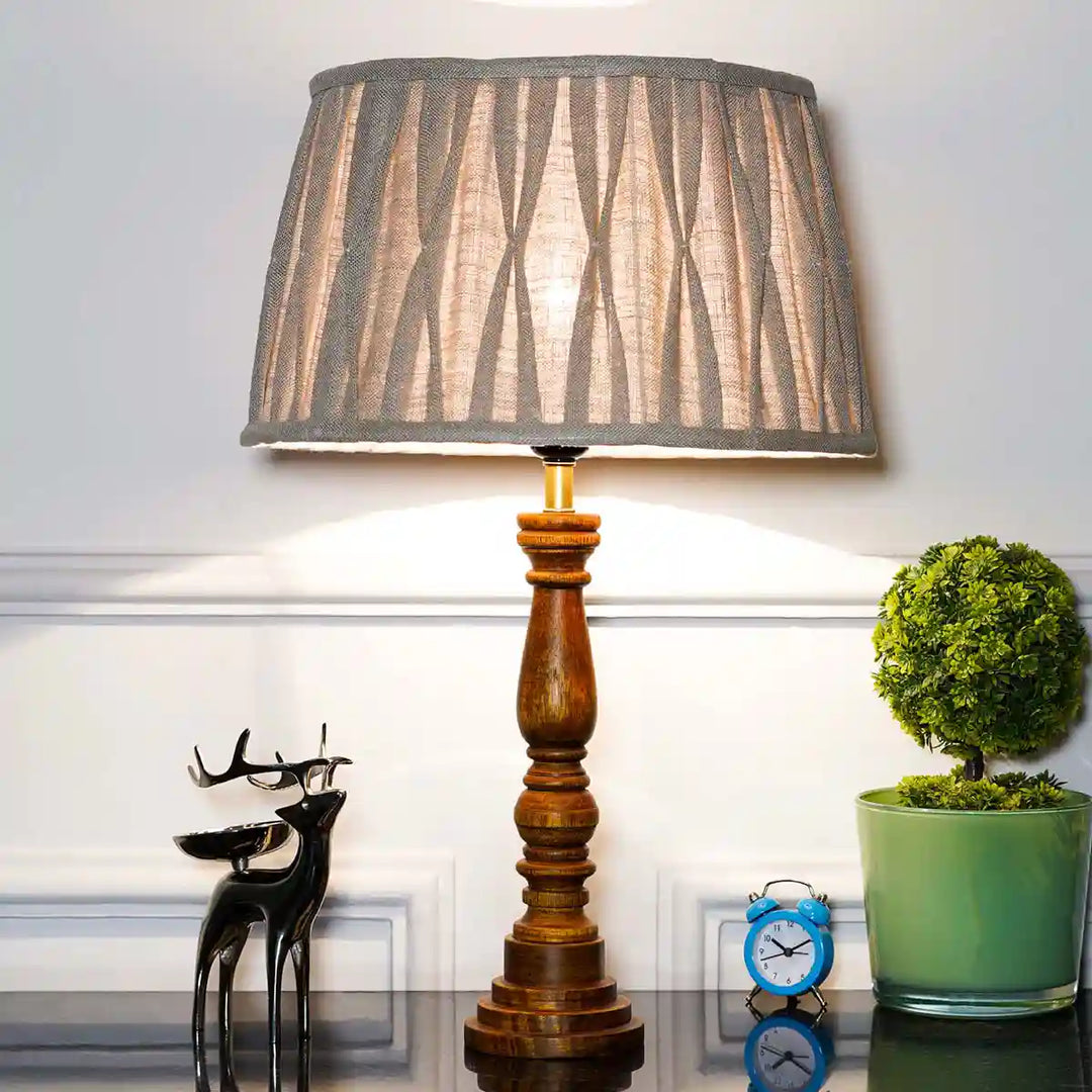 HATTON hand crafted Solid wood honey finish table lamp With Natural Cotton
