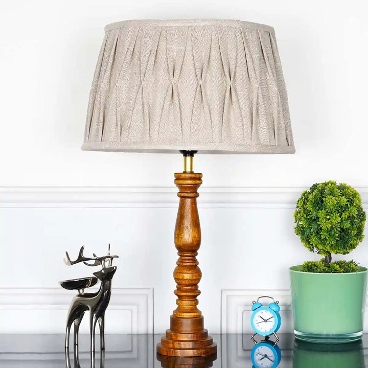 HATTON hand crafted Solid wood honey finish table lamp With Natural Cotton