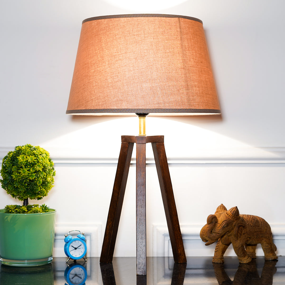 Griffith hand crafted Solid wood walnut finish Tripod Table Lamp White & Black Cotton Shade