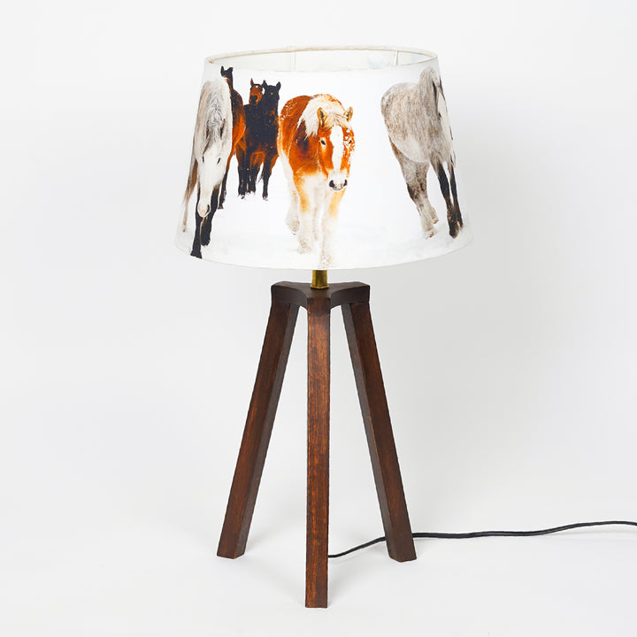 Griffith hand crafted Solid wood walnut finish Tripod Table Lamp White & Black Cotton Shade