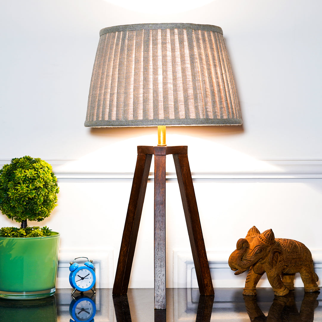 Griffith hand crafted Solid wood walnut finish Tripod Table Lamp White & Black Cotton Shade