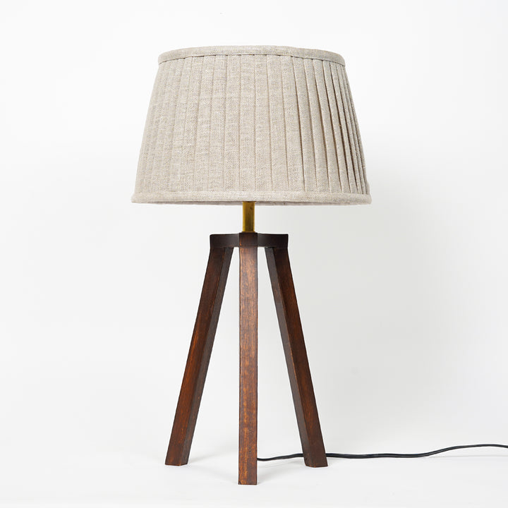 Griffith hand crafted Solid wood walnut finish Tripod Table Lamp White & Black Cotton Shade