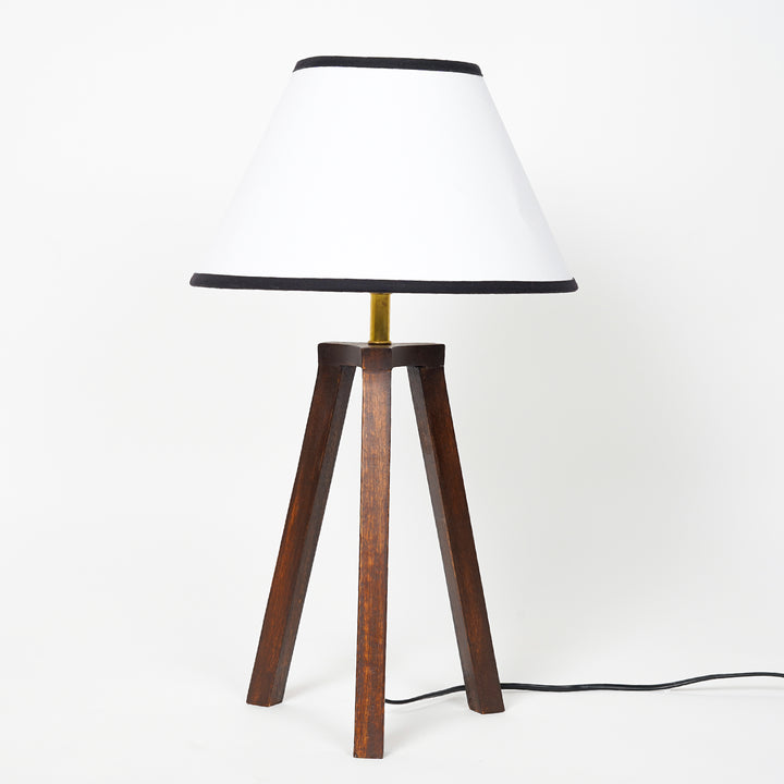 Griffith hand crafted Solid wood walnut finish Tripod Table Lamp White & Black Cotton Shade