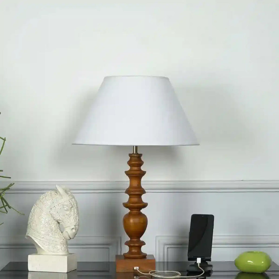 Akira hand crafted Solid wood walnut finish Table Lamp With White Cotton Shade