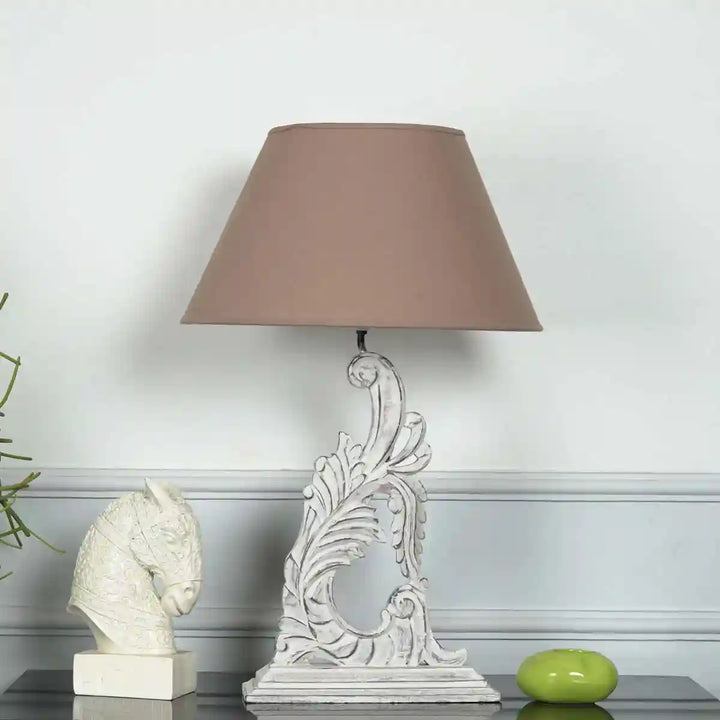 Sabre Distress White Wood Table Lamp With White Shade