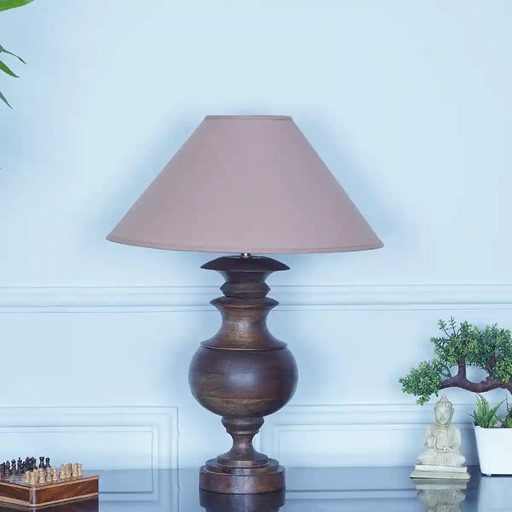 Mimosa Brown Wood Table Lamp With Beige Cotton Shade