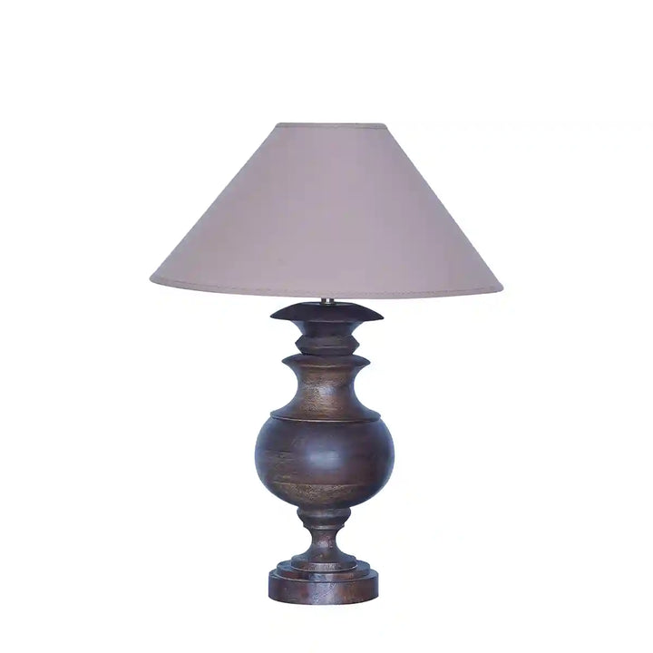 Mimosa Brown Wood Table Lamp With Beige Cotton Shade