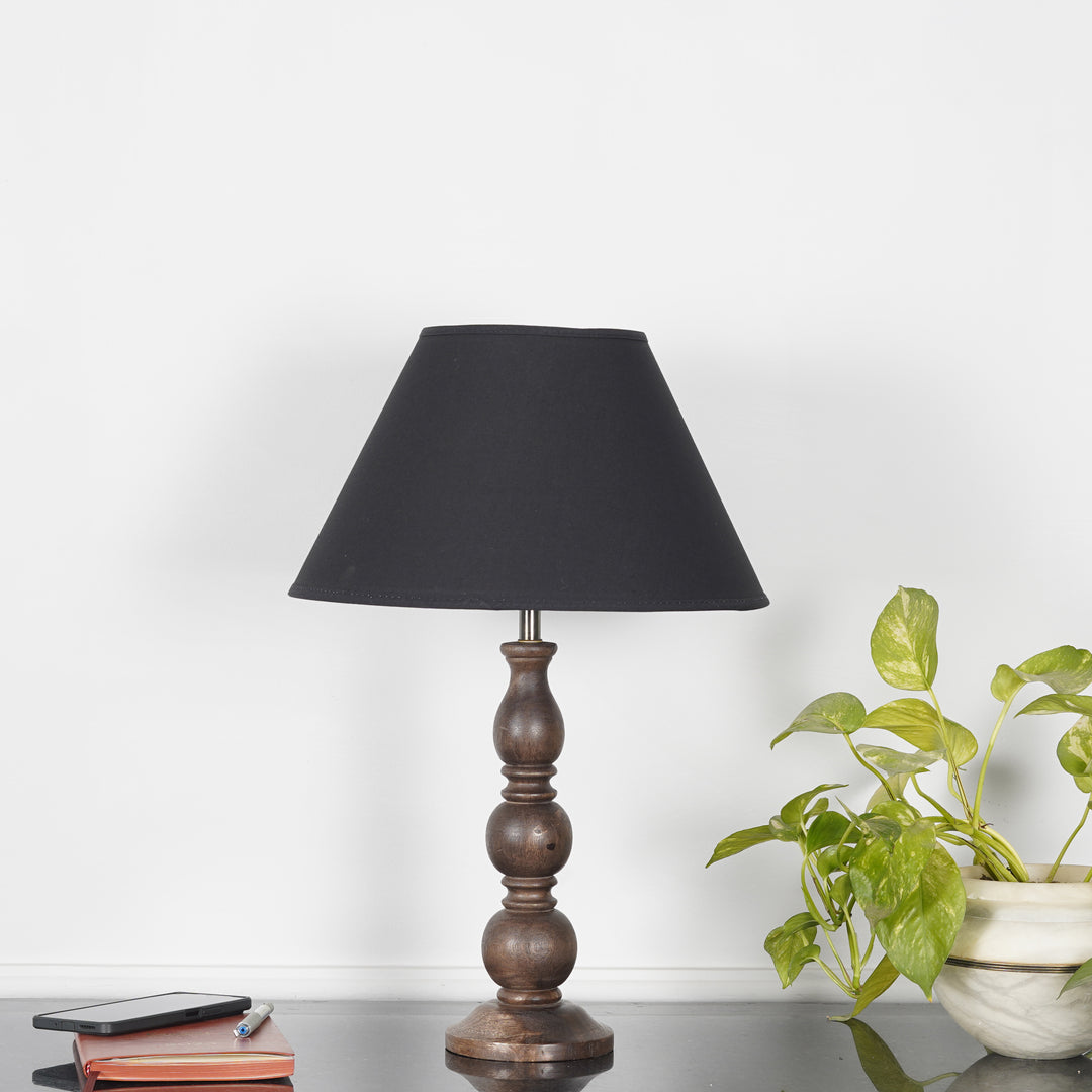 SAKI Honey Finish Wood Table Lamp With Cotton Shade