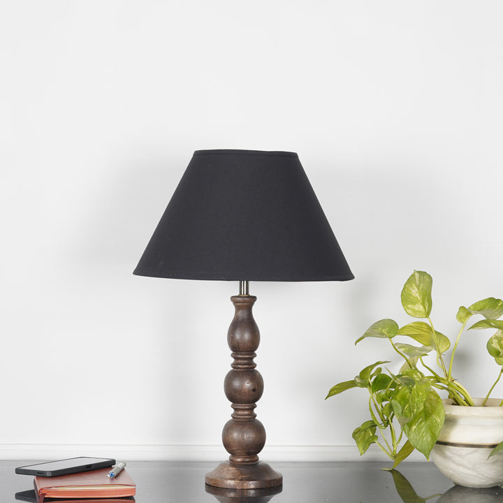 SAKI Honey Finish Wood Table Lamp With Cotton Shade