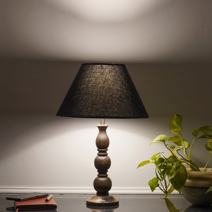 SAKI Honey Finish Wood Table Lamp With Cotton Shade