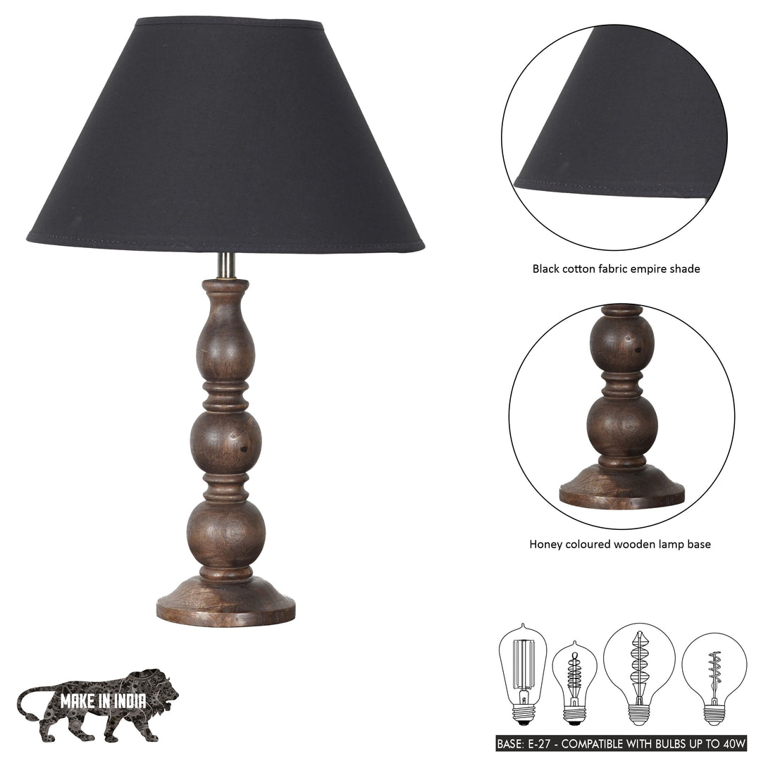 SAKI Honey Finish Wood Table Lamp With Cotton Shade