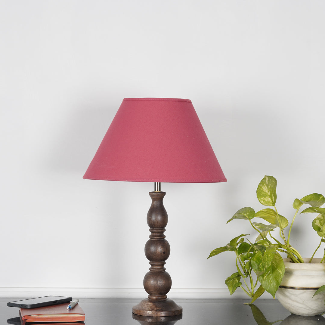 SAKI Honey Finish Wood Table Lamp With Cotton Shade