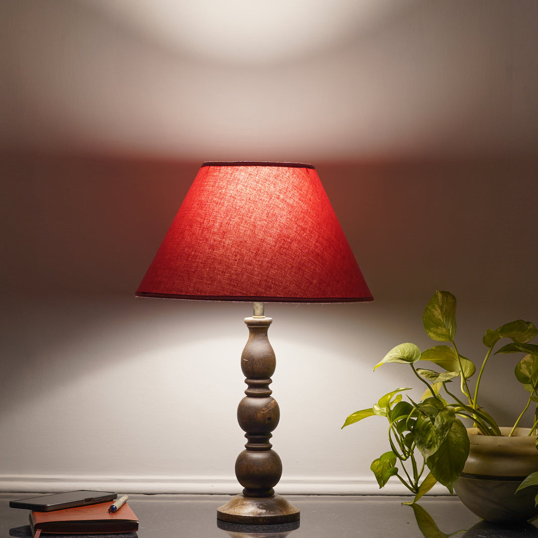 SAKI Honey Finish Wood Table Lamp With Cotton Shade