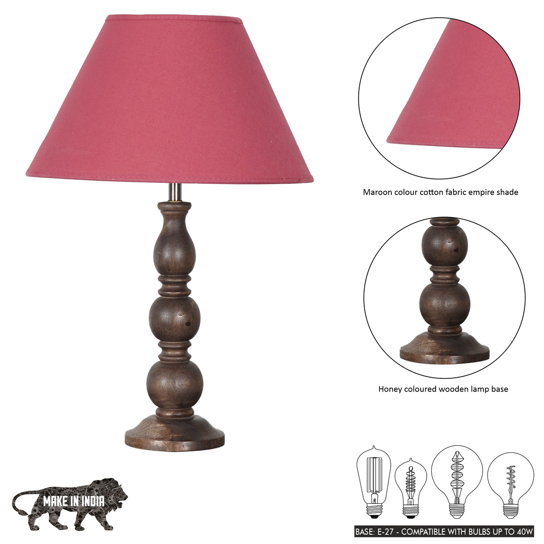 SAKI Honey Finish Wood Table Lamp With Cotton Shade