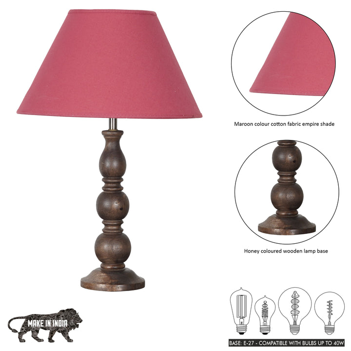 SAKI Honey Finish Wood Table Lamp With Cotton Shade