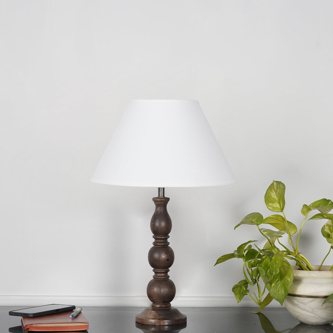 SAKI Honey Finish Wood Table Lamp With Cotton Shade