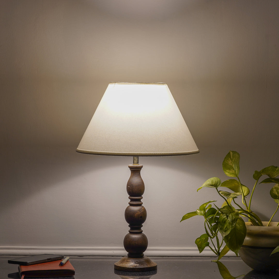 SAKI Honey Finish Wood Table Lamp With Cotton Shade