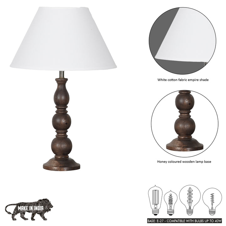 SAKI Honey Finish Wood Table Lamp With Cotton Shade