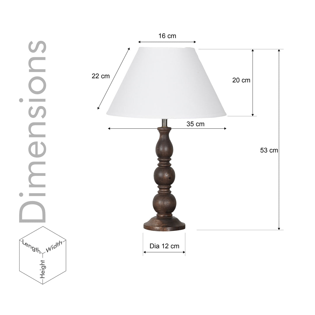 SAKI Honey Finish Wood Table Lamp With Cotton Shade