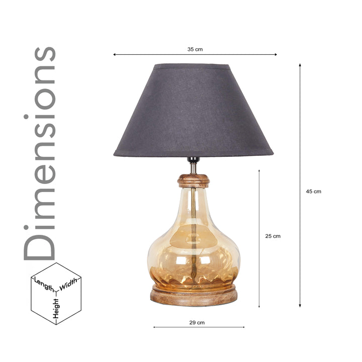 AYANA Brown Finish Wood And Amber  Glass Table Lamp With Beige Cotton Shade