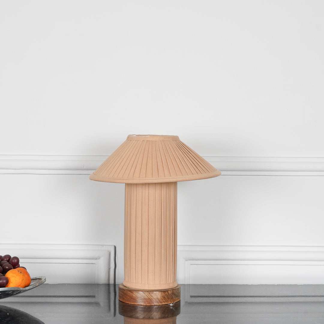 MOULINS Small Beige Color Fabric Table Lamp With Brown Wood
