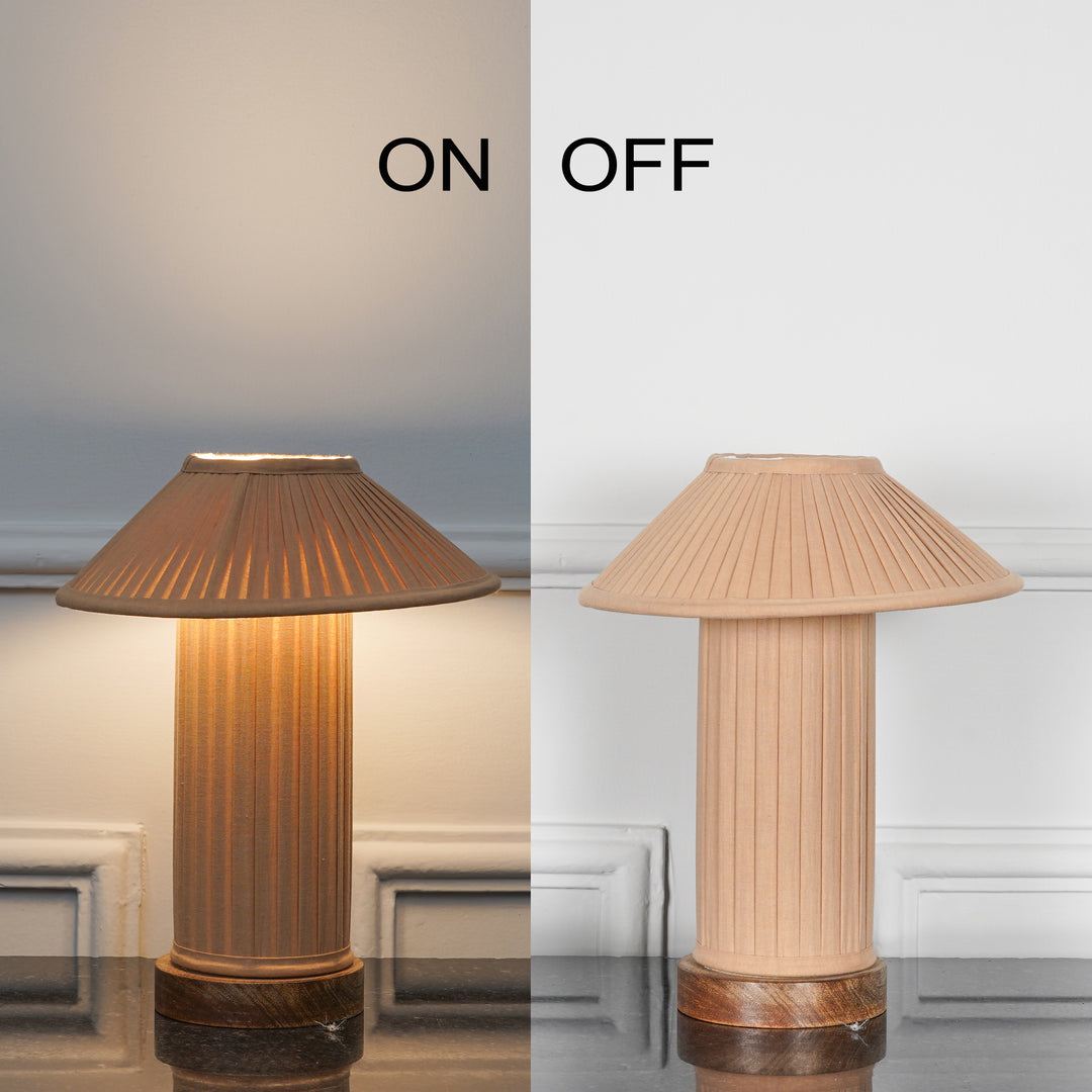 MOULINS Small Beige Color Fabric Table Lamp With Brown Wood