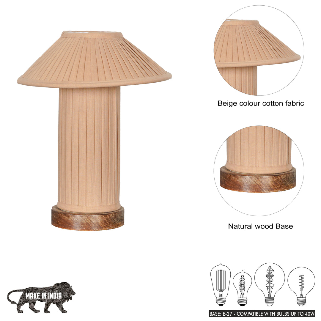 MOULINS Small Beige Color Fabric Table Lamp With Brown Wood