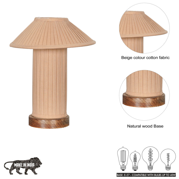 MOULINS Small Beige Color Fabric Table Lamp With Brown Wood